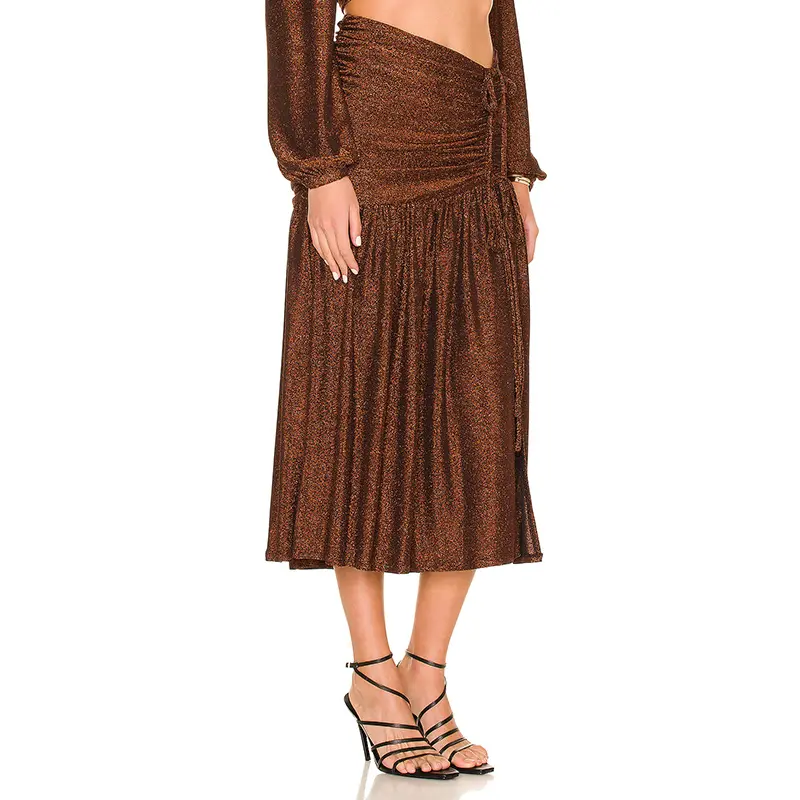 744  Vicose/Metal Knit High Split Crink Skirt Dress