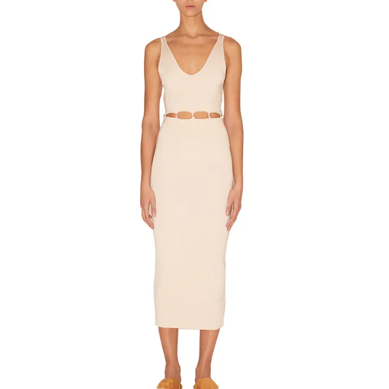 SS2326 Cotton Blend knit drop U V neck Top Vest and Skirt