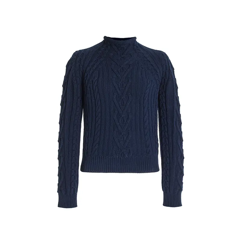 SS230728 Cotton Knit Cable Knit texture with High Neckline Slightly Cropped Uuper Top