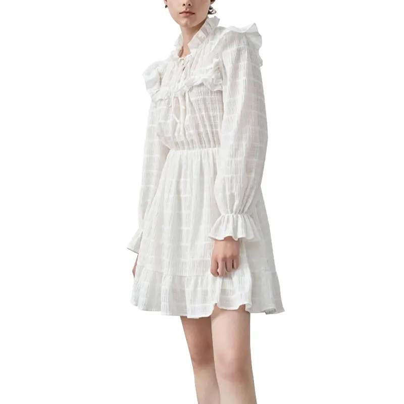 SS2389 Cotton Stripe Jacquard Long Sleeve Frill Neck shorts Playsuit Jumper