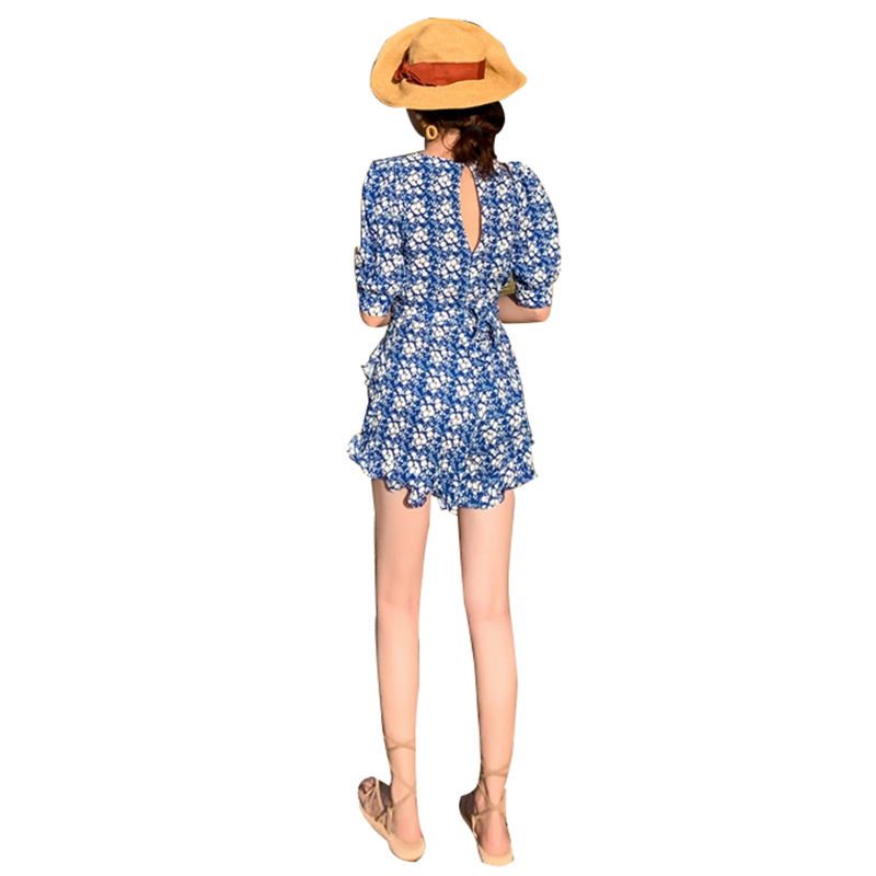 SS23112 Viscose digital Pirnted V neck Shorts Playsuit Jumper  (3)