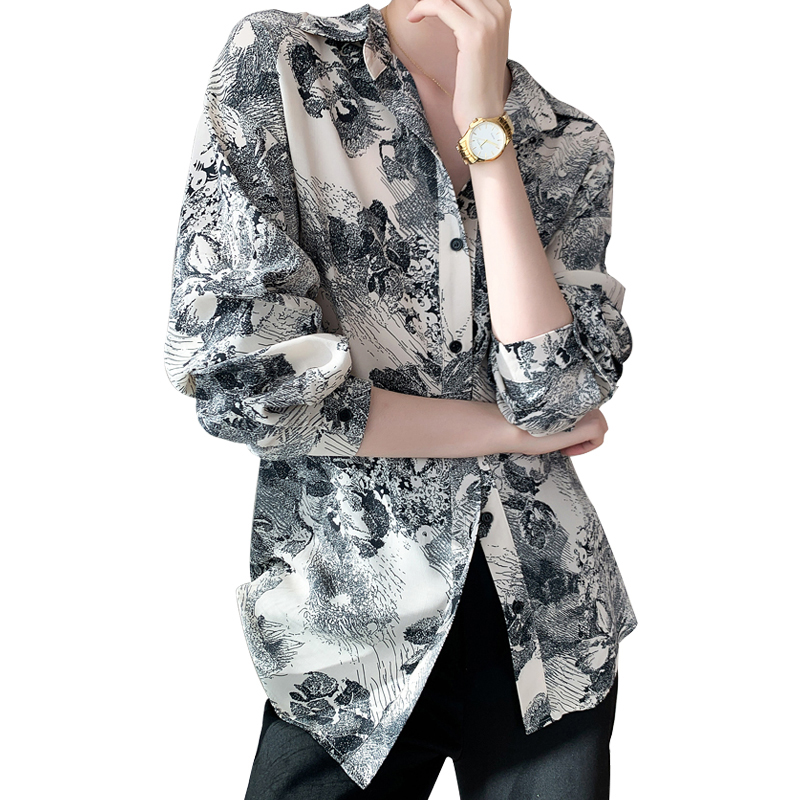 SS2304 Cotton ink digital print long sleeve womens blouse shirts (4)
