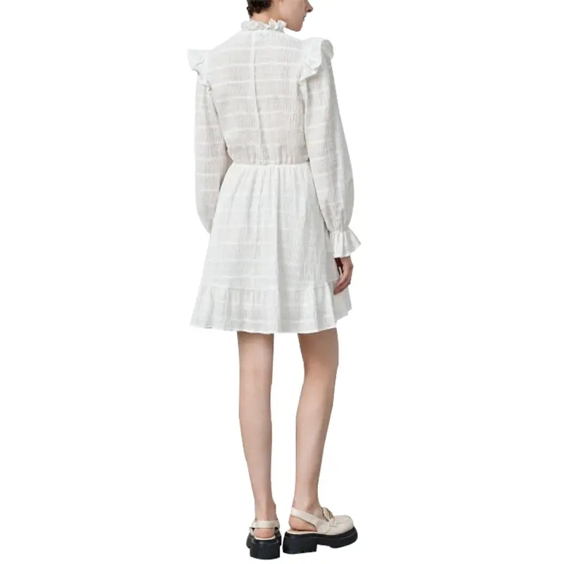 SS2389 Cotton Stripe Jacquard Long Sleeve Frill Neck shorts Playsuit Jumper