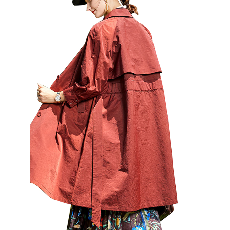 SS23106 Cotton Blend blet Loose stand neck Raglan mid sleeve coat Jacket (2)