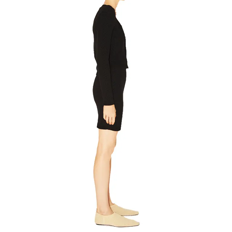 SS2325  Cotton Blend Serge V neck Long Sleeve  Mid Dress