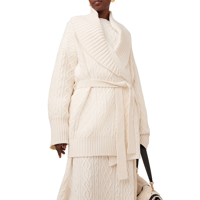 SS230728 Wool Cashmere Big Lapel knit Jacket with blet
