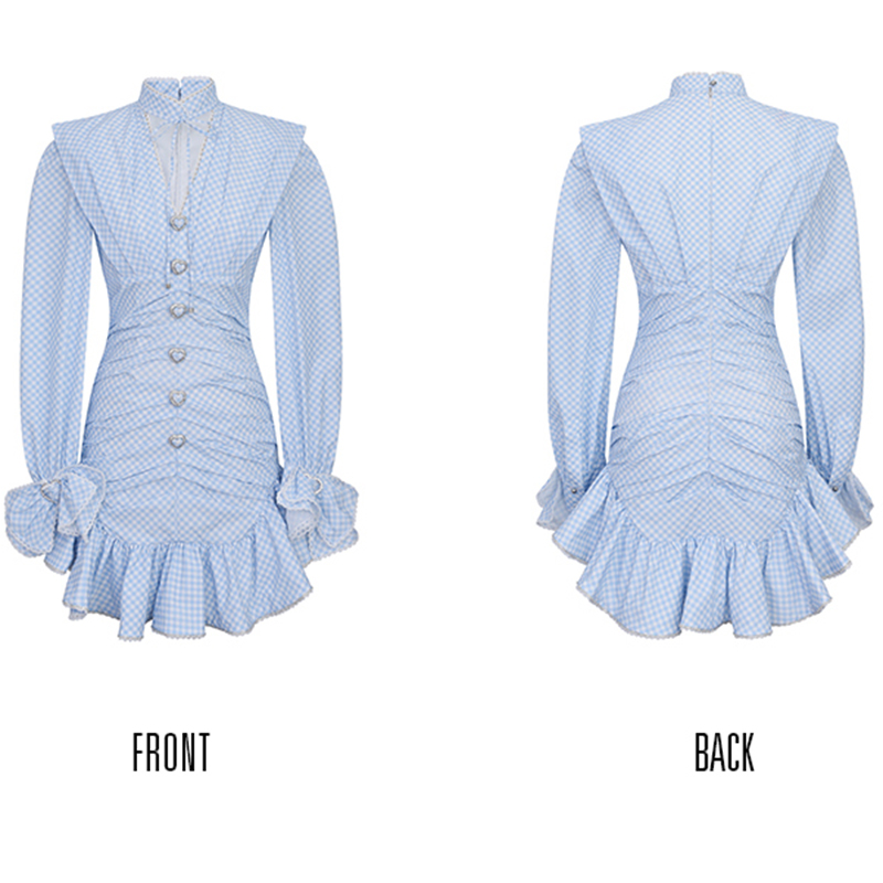 SS2322 Viscose Digital Printed Tied Neck Frill Long sleeve Mini Dress (6)