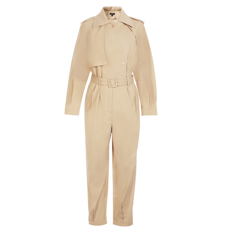 SS23116 Cotton Drill Long Sleeve Button Up coat  belot Playsuit Jumpsuit.