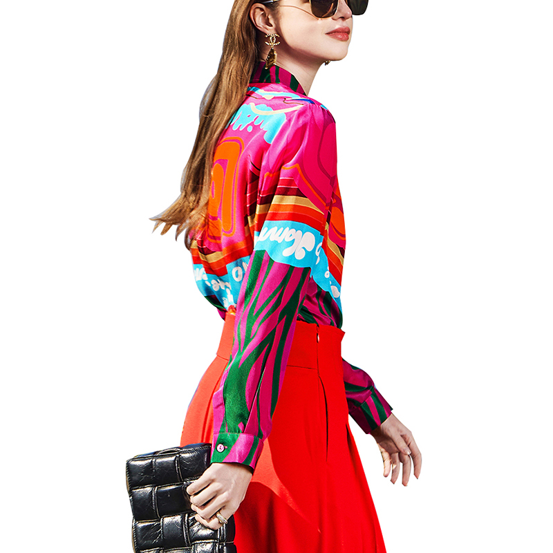 SS23109 Cotton Placement Digital Printed Button Up Long Sleeve Blouse Shirts  (3)