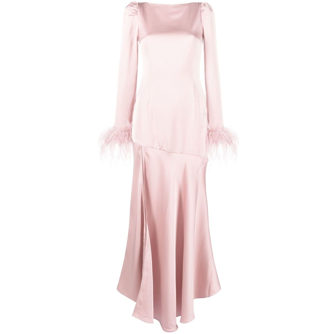 SS2319 Satin Silk Round Neck Long Sleeve Bodice Slim Dress (1)
