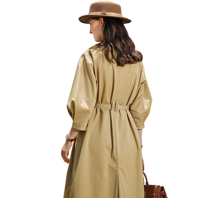 SS23102 Wash Cotton Plain Button up Mid sleeve Back Vent  Tied waist belt Long Coat Jacket (3)