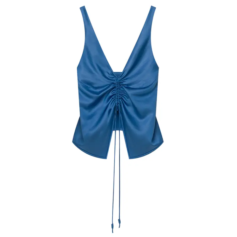 SS2327 Cupro V neck tied Crop top and Wrap tied skirts