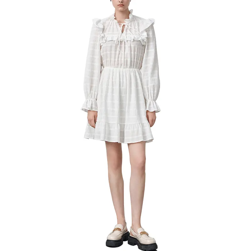 SS2389 Cotton Stripe Jacquard Long Sleeve Frill Neck shorts Playsuit Jumper