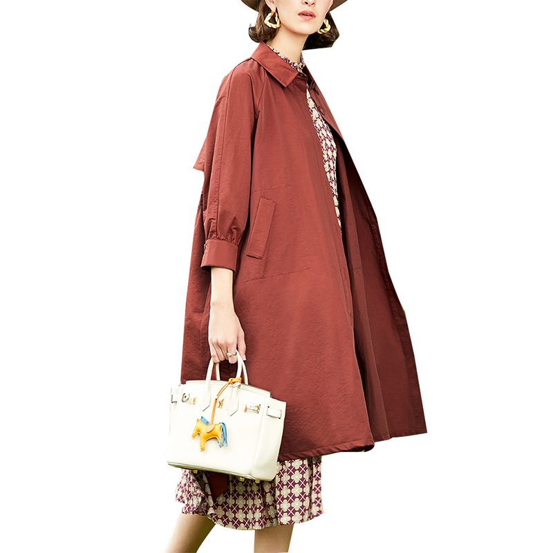 SS23106 Cotton Blend blet Loose stand neck Raglan mid sleeve coat Jacket (1)