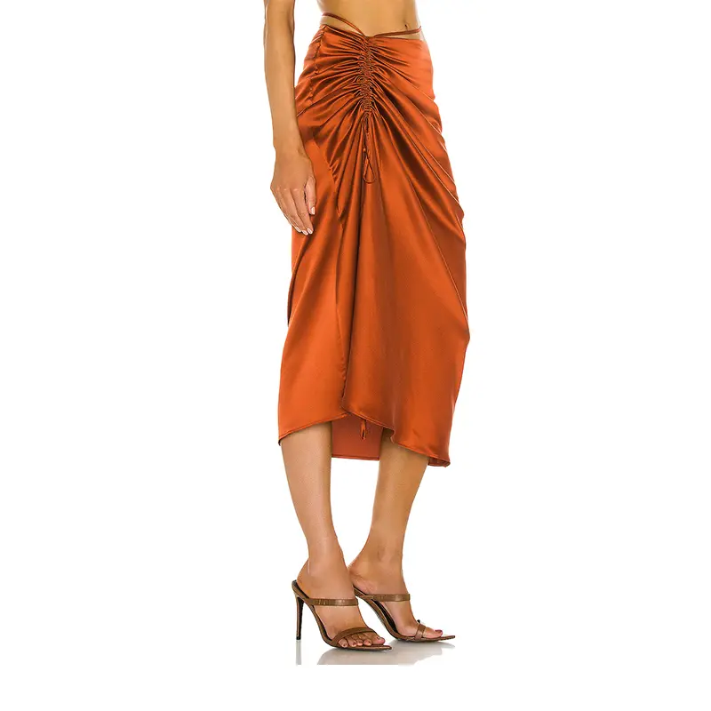 743  Heavy Silk satin Stretch Crinkle Mid high Split Skirts dress