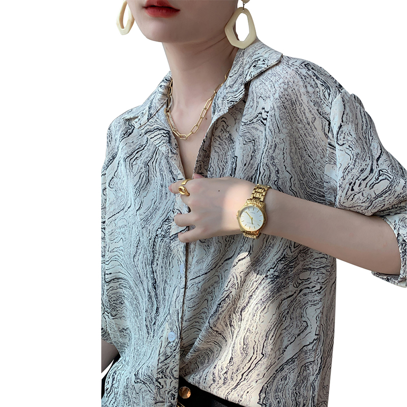 SS2306 Cotton ink digital print long sleeve womens blouse shirts