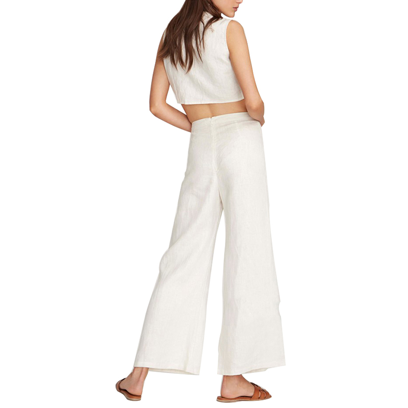 SS2375 Linen Cotton Tied Top Vest and Loose Straight Pants Mid waistband (3)