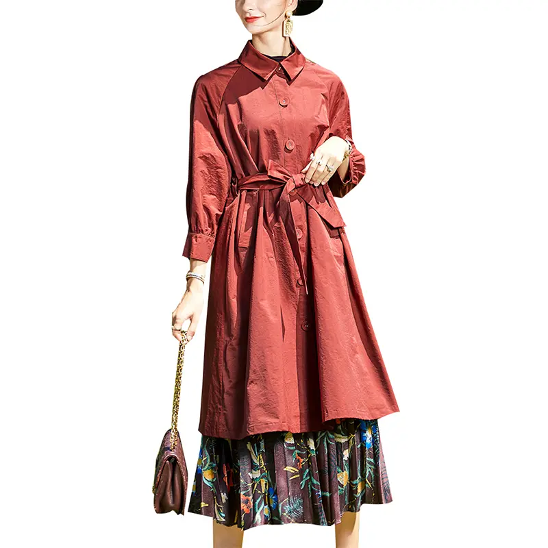 SS23106 Cotton Blend blet Loose stand neck Raglan mid sleeve coat Jacket
