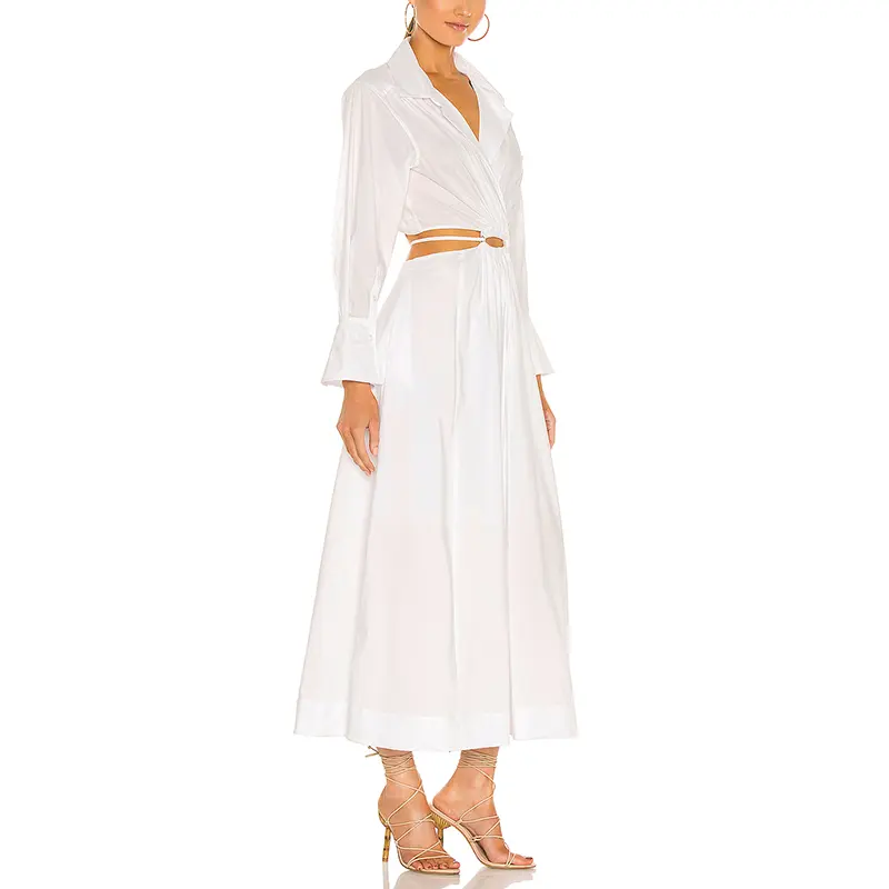 SS2385 Micro Cotton Cut Out Shirt Button Up Blouse, trumpet Skirts