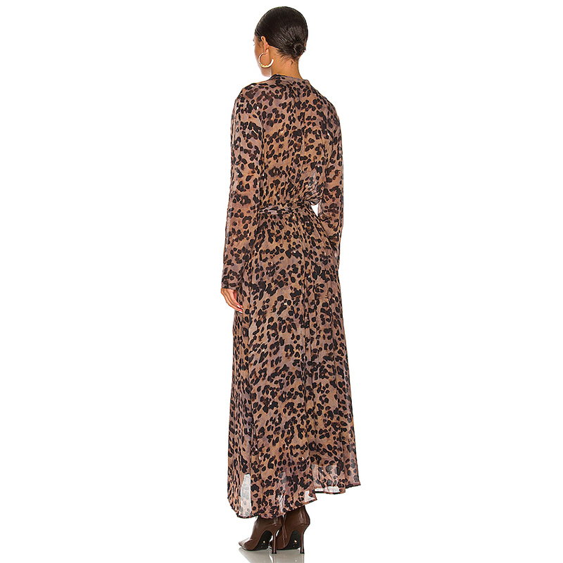 SS2386 Viscose Voile Stand Neck long Sleeve Shirted long dress (6)