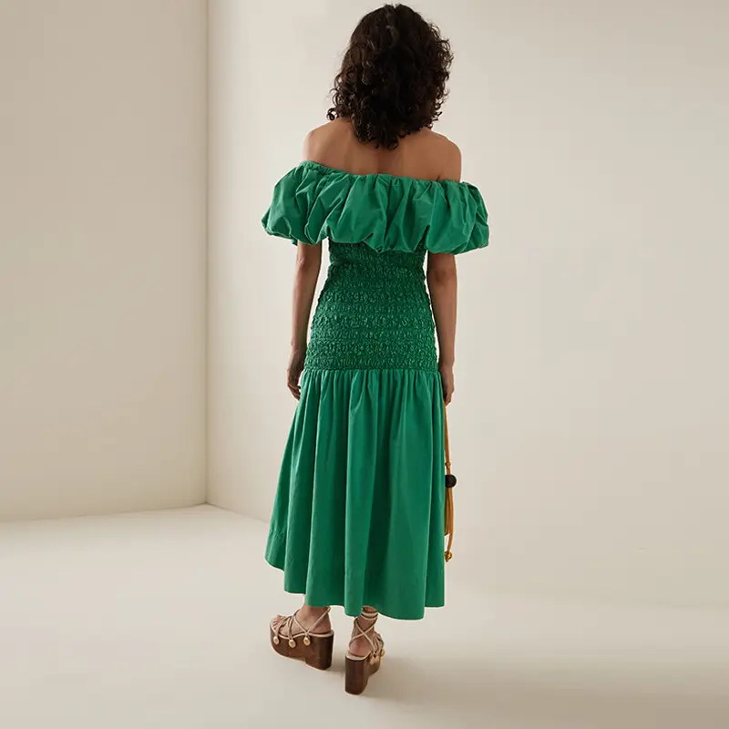 753  Juni Garment Dye  Sea Green off Shoulder Dress