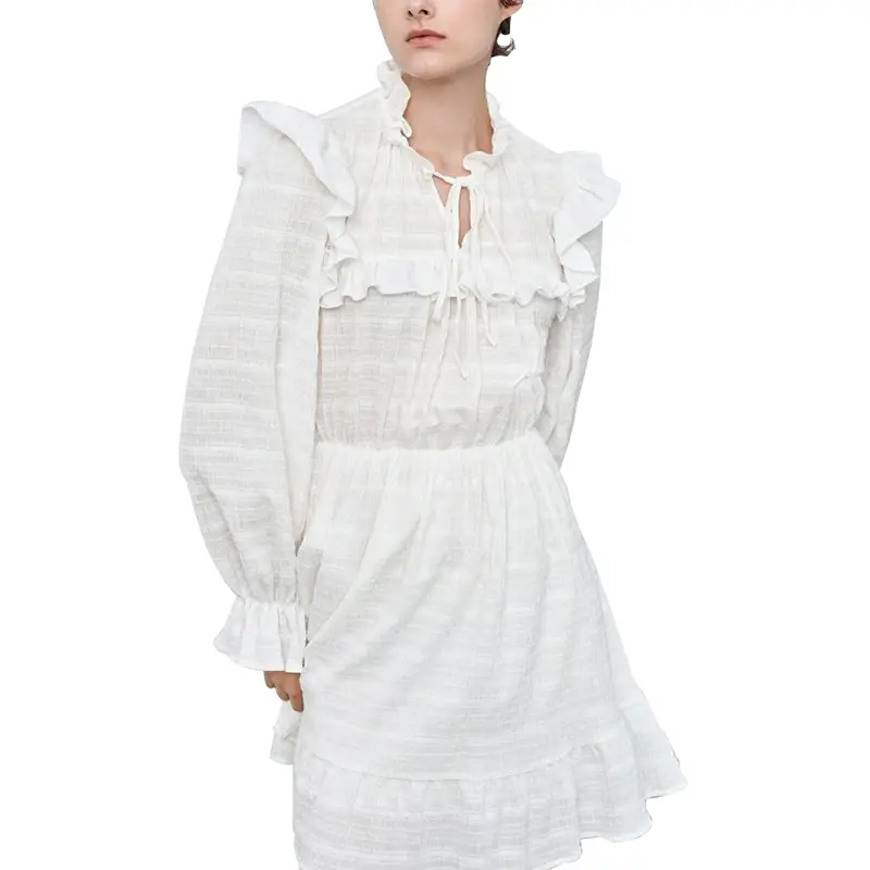 SS2389 Cotton Stripe Jacquard Long Sleeve Frill Neck shorts Playsuit Jumper