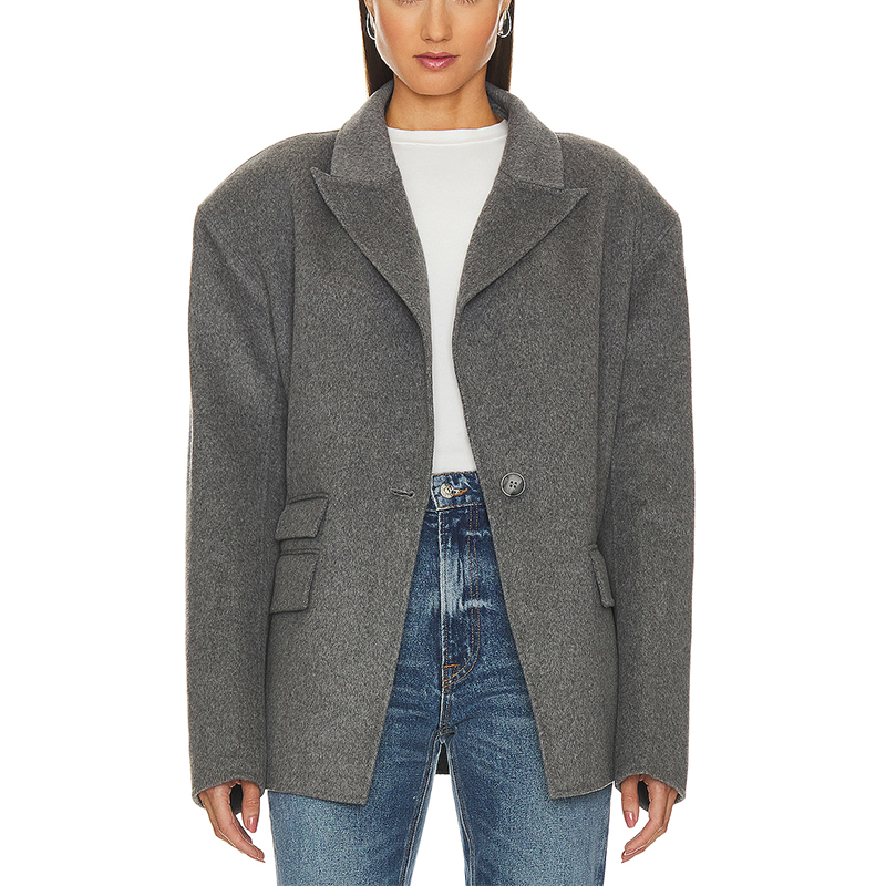 745 Wider Shoulder Wool blend big Lapel Blozer Jacket