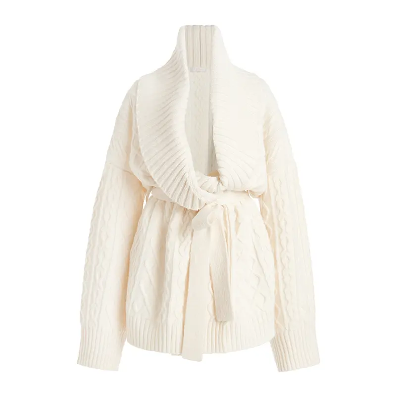 SS230728 Wool Cashmere Big Lapel knit Jacket with blet