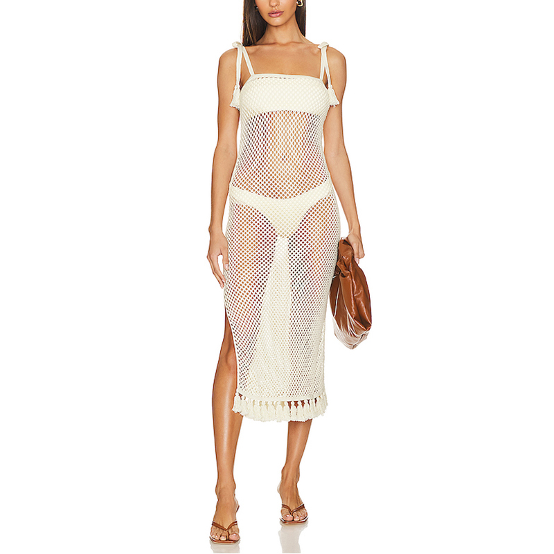 SS230723 Cotton Crochet Bom Frill Knitwear Tank Long dress