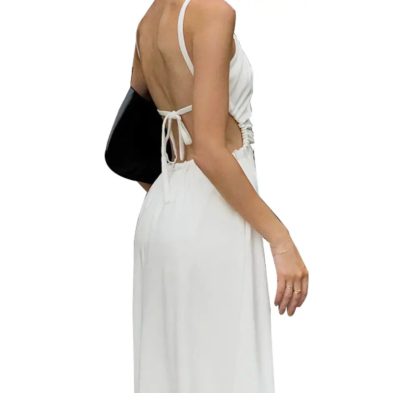 SS2331 Recycled Polyester Blend  Cut Out  off shoulder Suspender long dress