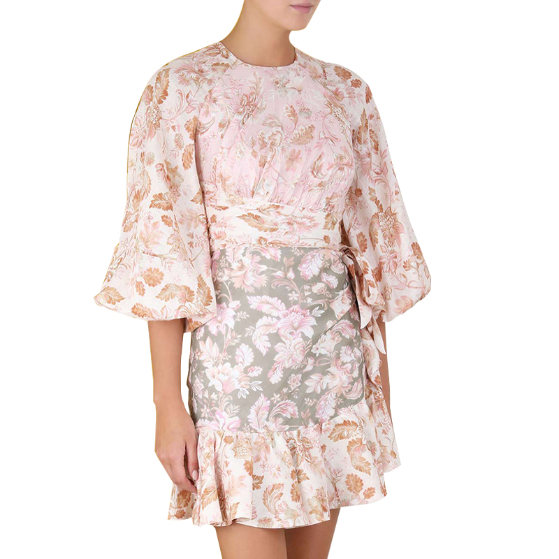 SS2367 Cotton Linen Digital Printed Cut Out Frill Mini Dress (4)