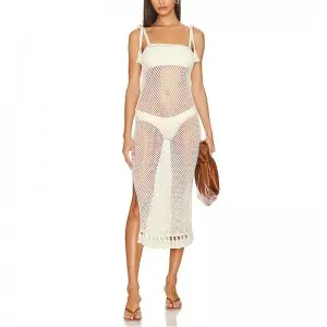 SS230723 Cotton Crochet Bom Frill Knitwear Tank Long dress